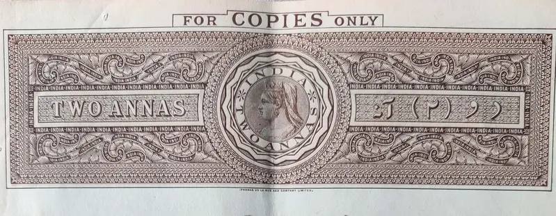 BRITISH INDIA - QUEEN VICTORIA ( QV ) - 2 Annas COPY - Stamp Paper , Revenue , Fiscal , Court Fee - 1