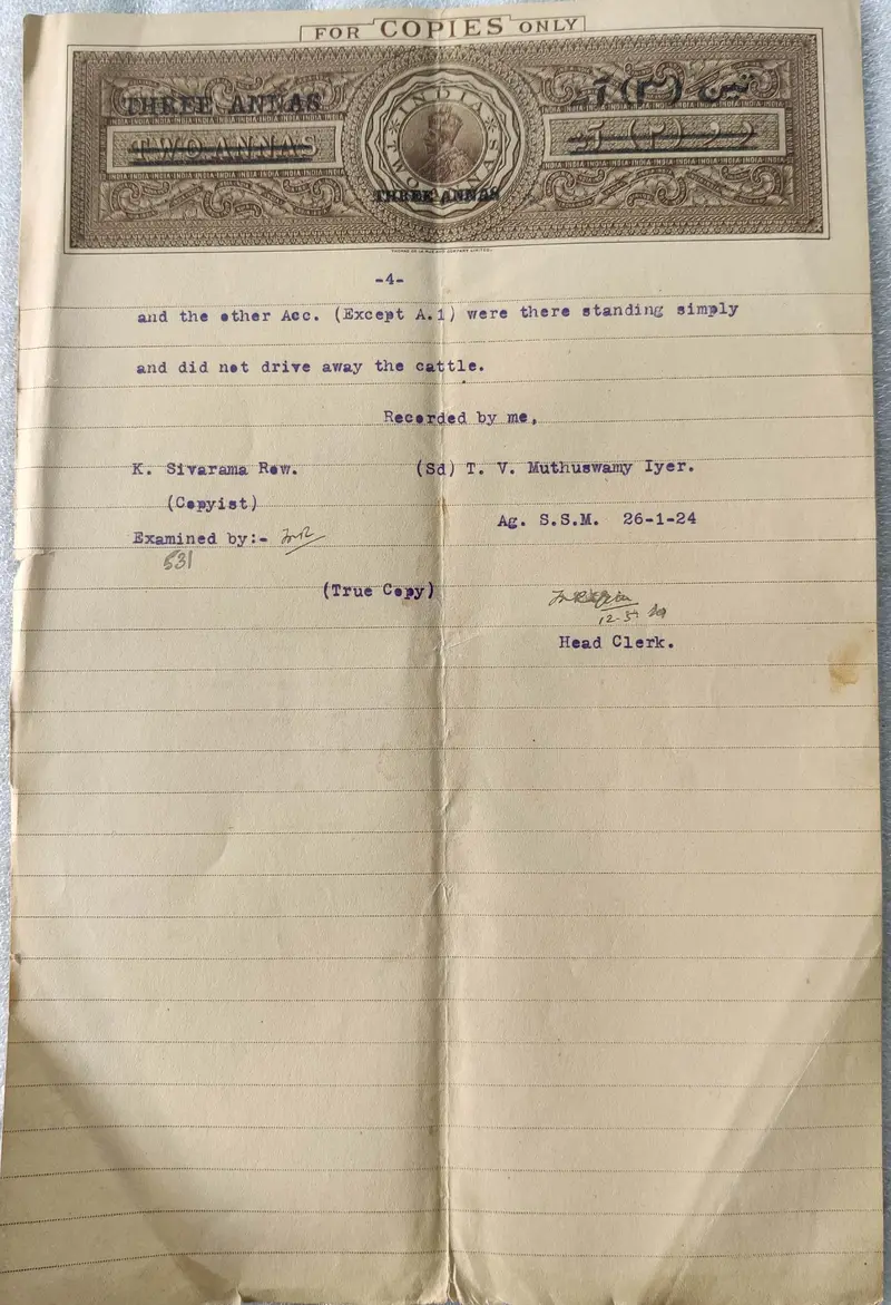 BRITISH INDIA - KING GEORGE V ( KG V) - 3 Annas  OVERPRINT ON 2 Annas Watermark type 1 - Stamp Paper , Revenue , Fiscal , Court Fee - 1
