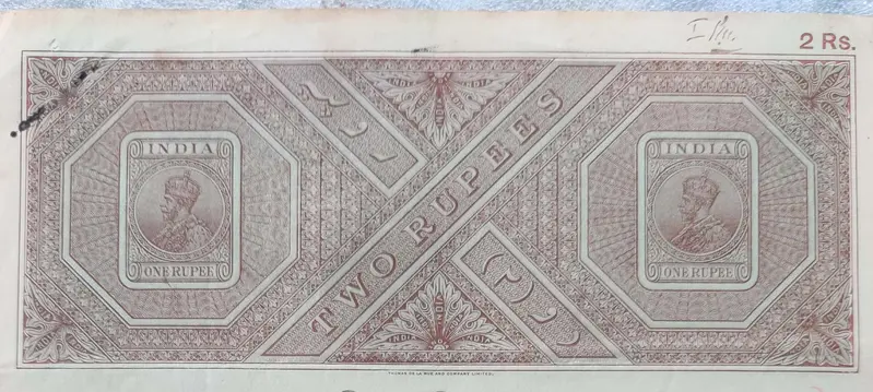 BRITISH INDIA - KING GEORGE V ( KG V) - 2 Rupee -  Watermark type 3 - Stamp Paper , Revenue , Fiscal , Court Fee - 1