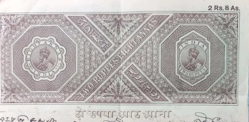 BRITISH INDIA - KING GEORGE V ( KG V) - 2 R. 8 As. -  HINDI Watermark type 1 - Stamp Paper , Revenue , Fiscal , Court Fee - 1