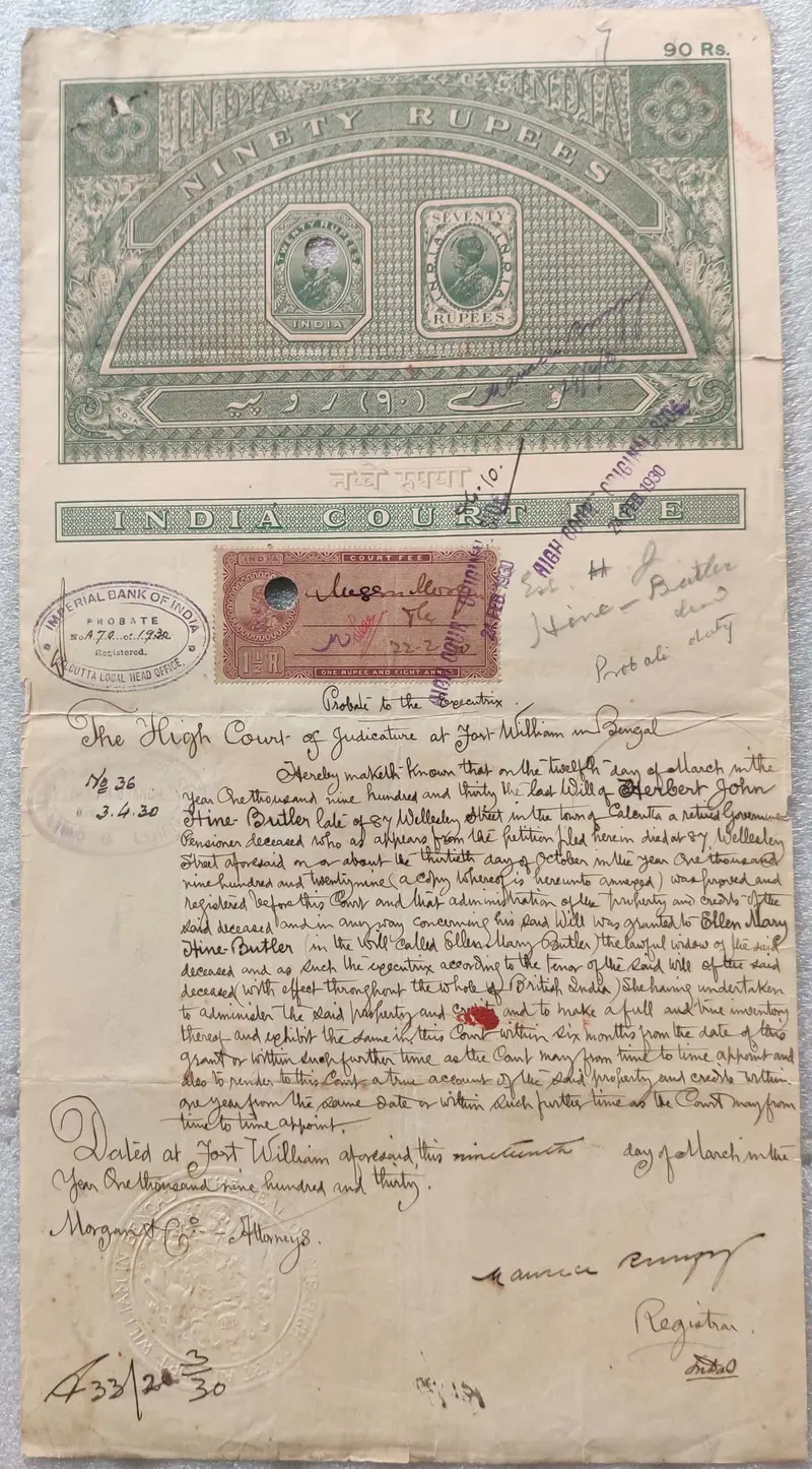 BRITISH INDIA - KING GEORGE V ( KG V) - 90 Rupees  - Stamp Paper , Bond Paper , Revenue , Fiscal , COURT FEE - 1