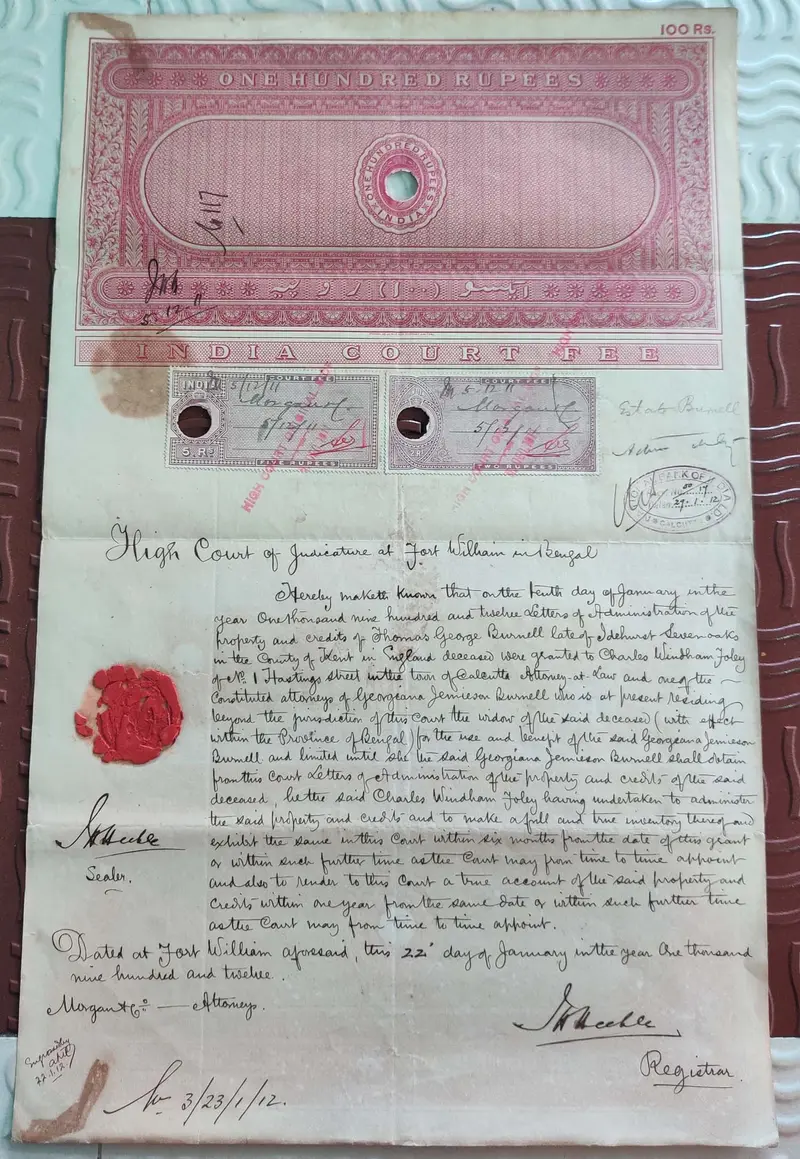 BRITISH INDIA - KING EDWARD VII ( KE VII ) - 100 Rupees ( HIGH VALUE ) - Stamp Paper , Bond Paper , Revenue , Fiscal , COURT FEE - 1