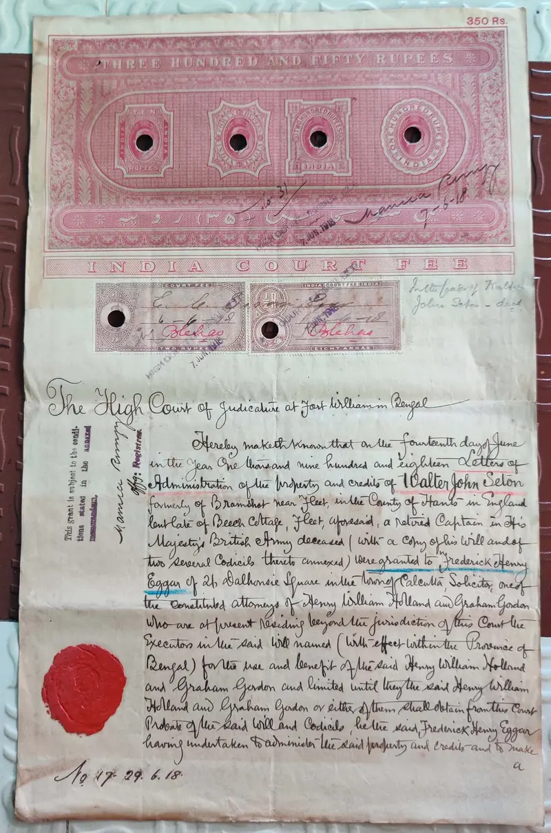 BRITISH INDIA - KING EDWARD VII ( KE VII ) - 350 Rupees ( HIGH VALUE ) - Stamp Paper , Bond Paper , Revenue , Fiscal , COURT FEE - 1