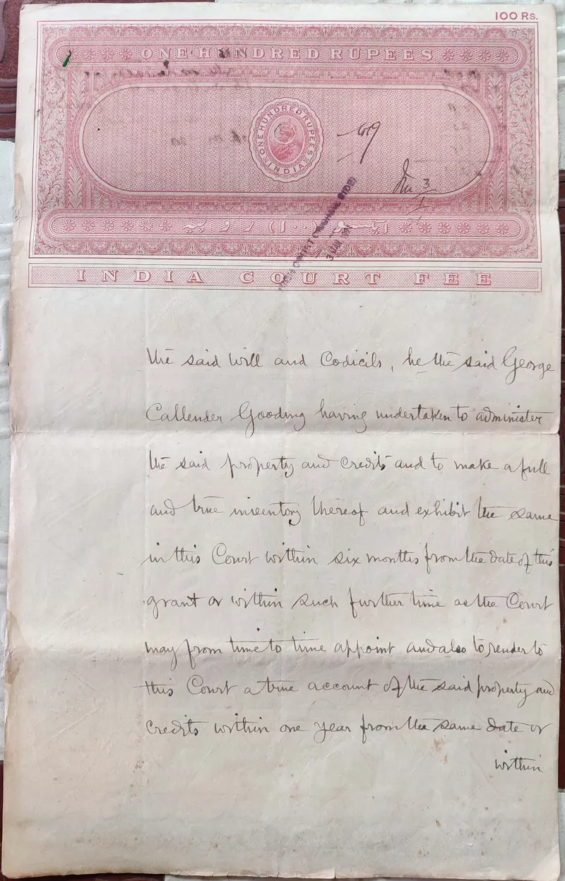 BRITISH INDIA - KING GEORGE V ( KG V ) - 100 Rupees ( HIGH VALUE ) - Stamp Paper , Bond Paper , Revenue , Fiscal , COURT FEE - 1