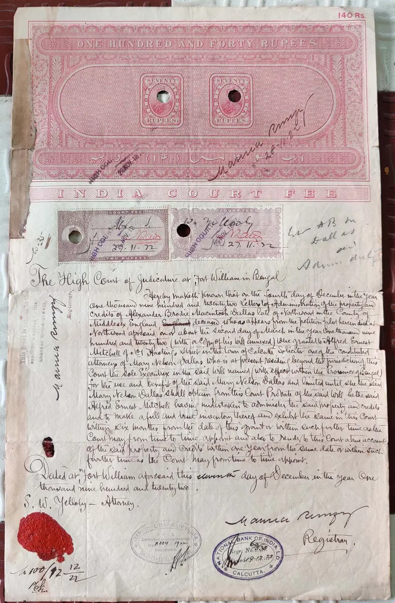 BRITISH INDIA - KING GEORGE V ( KG V ) - 140 Rupees ( HIGH VALUE ) - Stamp Paper , Bond Paper , Revenue , Fiscal , COURT FEE - 1