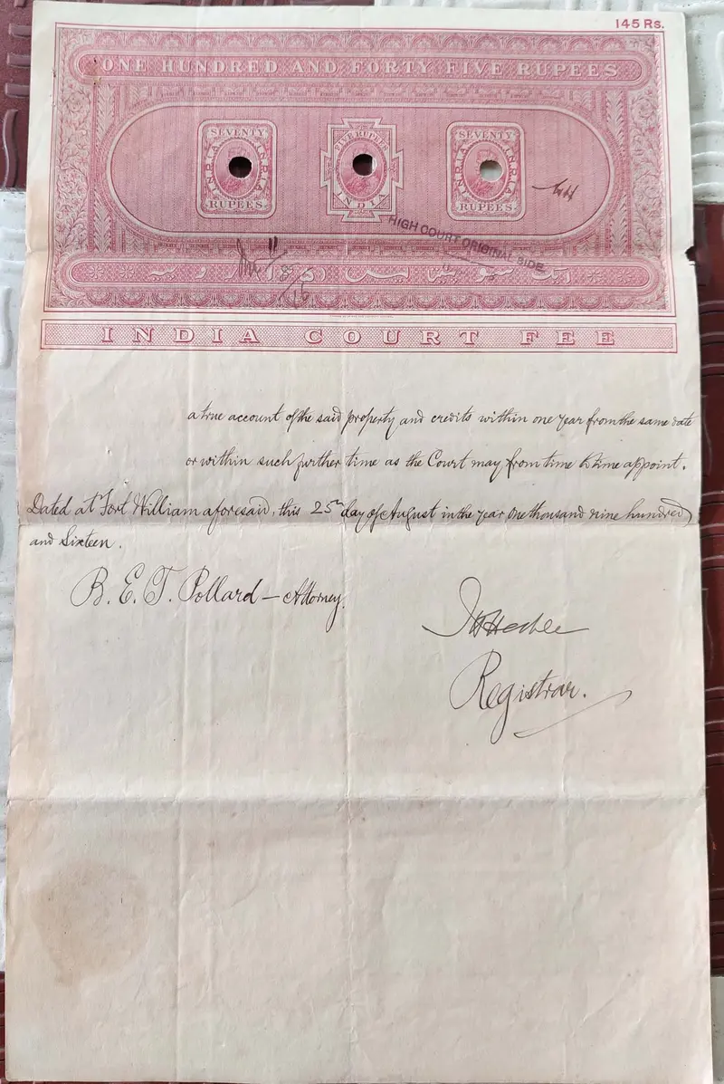 BRITISH INDIA - KING GEORGE V ( KG V ) - 145 Rupees ( HIGH VALUE ) - Stamp Paper , Bond Paper , Revenue , Fiscal , COURT FEE - 1