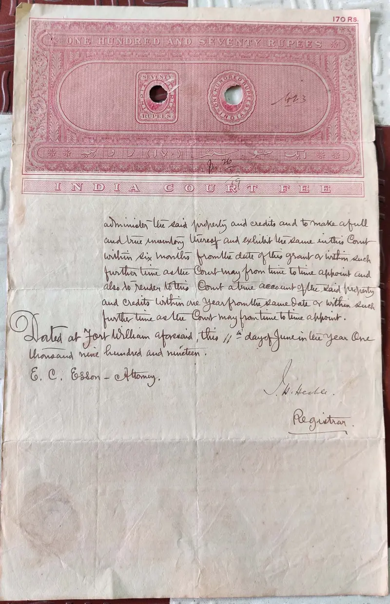 BRITISH INDIA - KING GEORGE V ( KG V ) - 170 Rupees ( HIGH VALUE ) - Stamp Paper , Bond Paper , Revenue , Fiscal , COURT FEE - 1