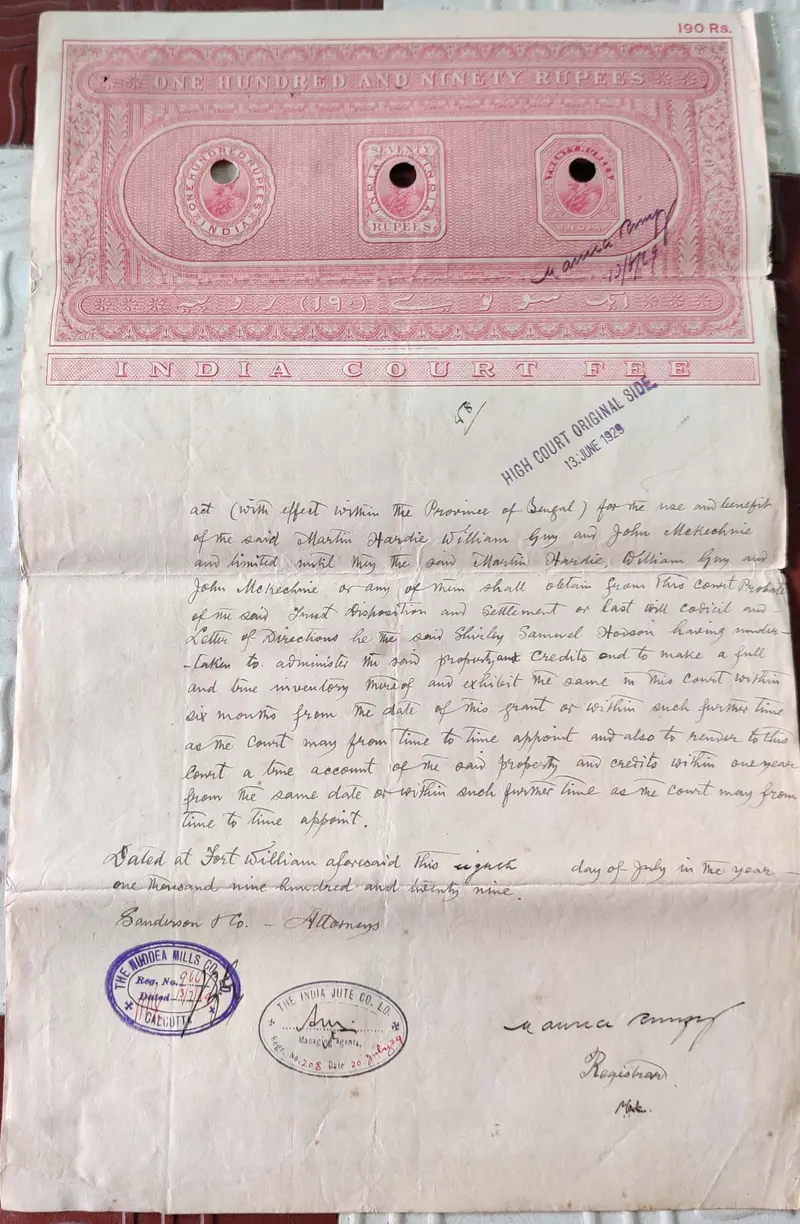 BRITISH INDIA - KING GEORGE V ( KG V ) - 190 Rupees ( HIGH VALUE ) - Stamp Paper , Bond Paper , Revenue , Fiscal , COURT FEE - 1