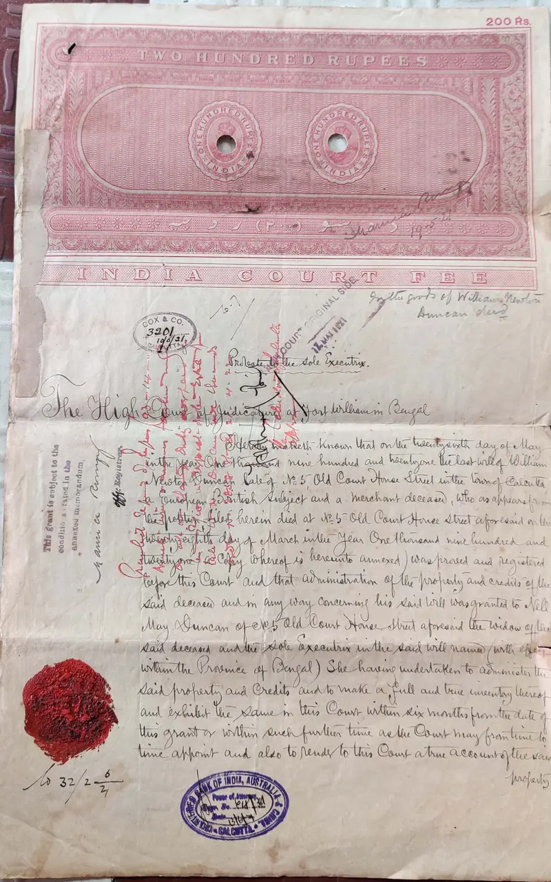 BRITISH INDIA - KING GEORGE V ( KG V ) - 200 Rupees ( HIGH VALUE ) - Stamp Paper , Bond Paper , Revenue , Fiscal , COURT FEE - 1