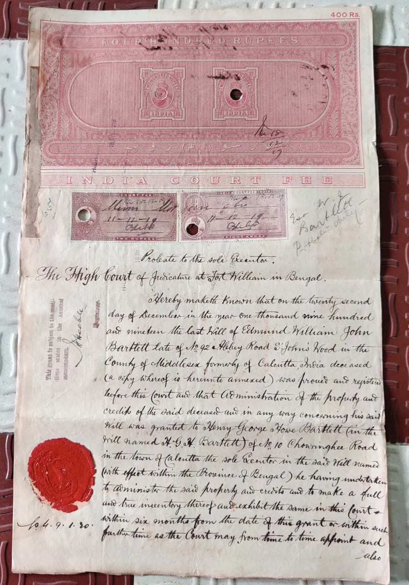 BRITISH INDIA - KING GEORGE V ( KG V ) - 400 Rupees ( HIGH VALUE ) - Stamp Paper , Bond Paper , Revenue , Fiscal , COURT FEE - 1