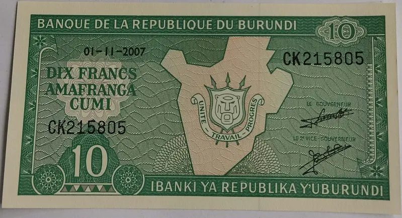 BURUNDI - 10 FRANCS - UNC & MINT CONDITION - 1