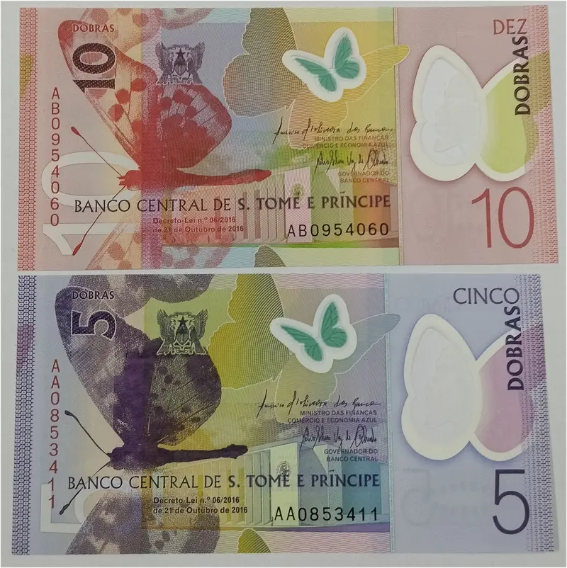 SAO TOME AND PRINCIPE -  5 & 10 DOBRAS - POLYMER NOTE - UNC & MINT CONDITION (2016) - 1