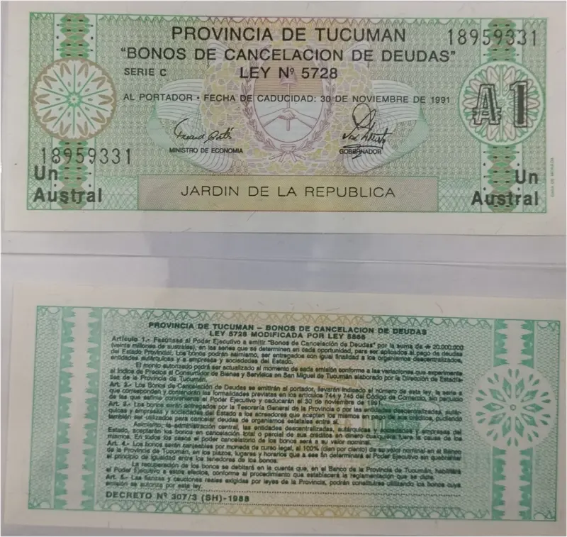 ARGENTINA - BONO DE CANCELACION DE DEUDAS -  UNC CONDITION (1991) - 1
