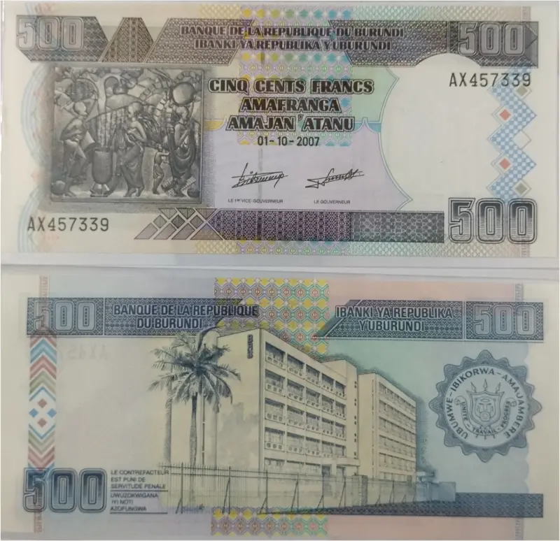 BURUNDI - 500 FRANCS -  UNC MINT CONDITION (1997 & 2007) - 1