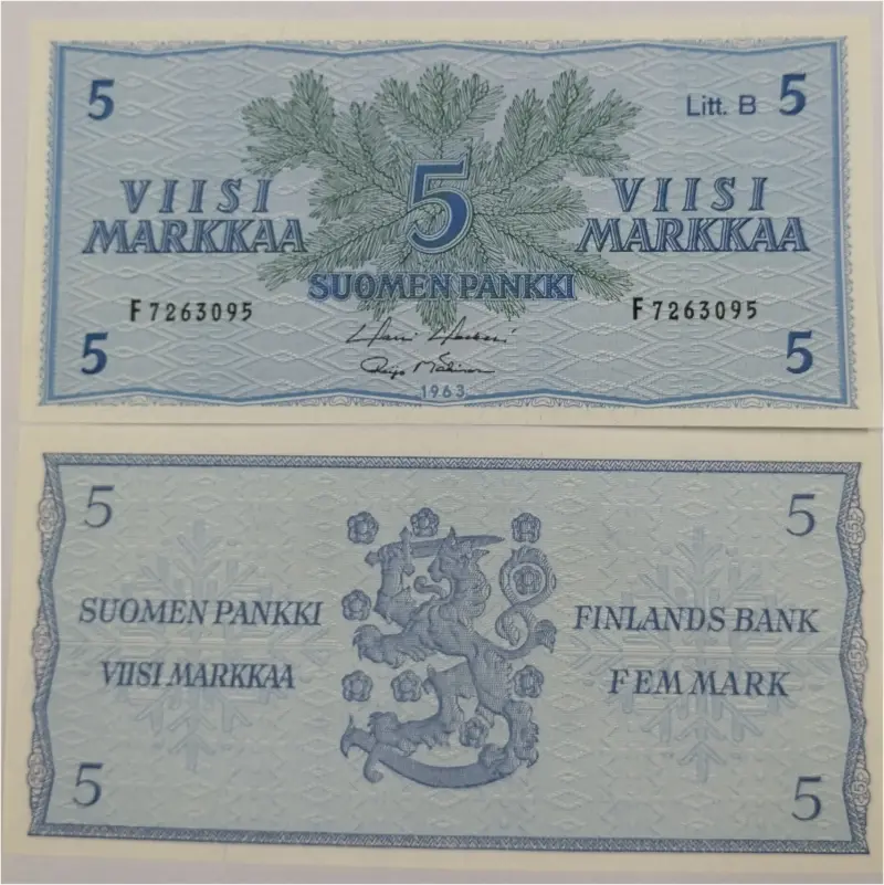 FINLAND - 5 MARKKAA  -  UNC MINT CONDITION (1963) - 1