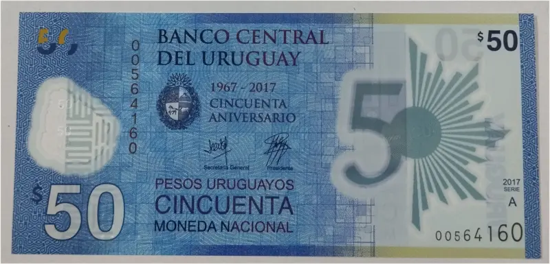 URUGUAY - 50 PESOS COMMEMORATIVE -  POLYMER NOTE - UNC MINT CONDITION (2017) - 1