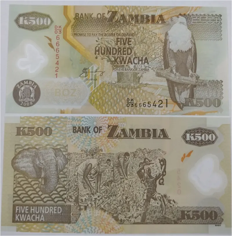 ZAMBIA - 500 KWACHA - POLYMER NOTE - UNC MINT CONDITION  (2003 & 2012) - 1