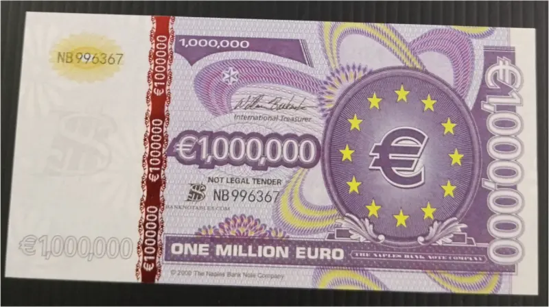 NAPLES - 1,000,000 EURO FANTASY - UNC MINT CONDITION - UV LIGHT PROPERTY (2000) - 1