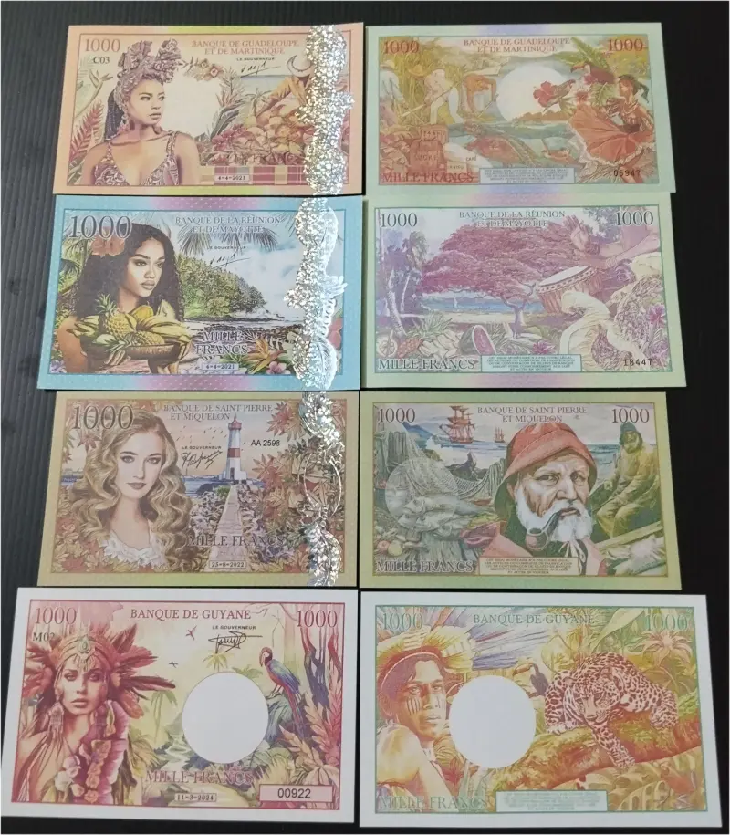 FRENCH TERRITORIES - 4 x DIFFERENT NOTE SET - UNC MINT CONDITION - 1