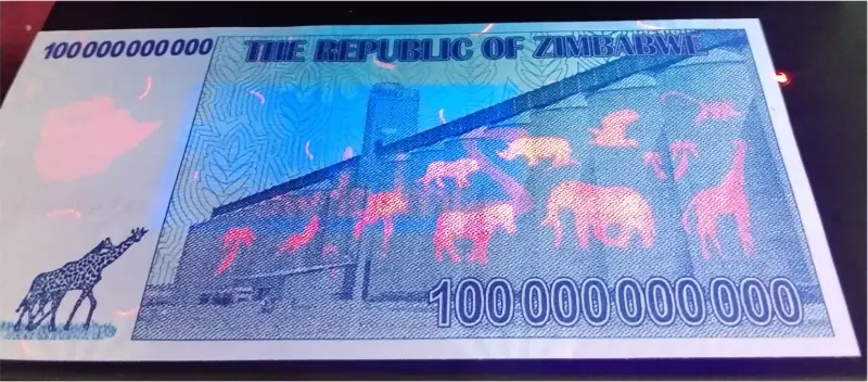ZIMBABWE - 100 BILLION DOLLARS - UNC MINT CONDITION -  UV LIGHT PROPERTY(2008) - 1