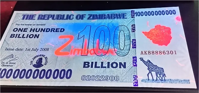 ZIMBABWE - 100 BILLION DOLLARS - UNC MINT CONDITION -  UV LIGHT PROPERTY(2008) - 1