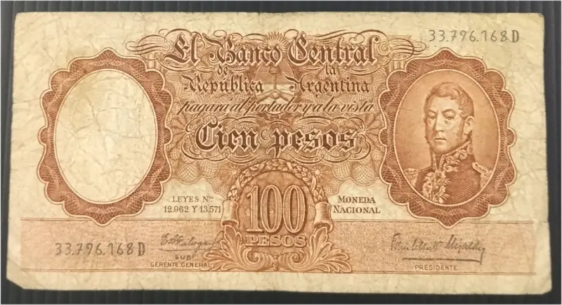 ARGENTINA - 100 PESOS - ("MONEDA  NACIONAL") - USED CONDITION  - 1