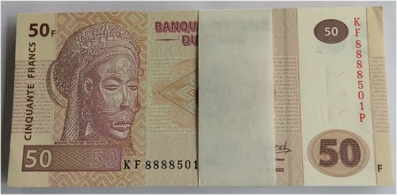 CONGO - 50 FRANCS BUNDLE - SEMI FANCY NUMBERS - 1