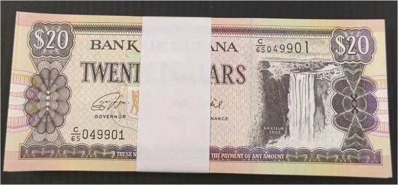 GUYANA - 20  GUYANESE  DOLLAR BUNDLE  -  SEMI FANCY NUMBER - 1