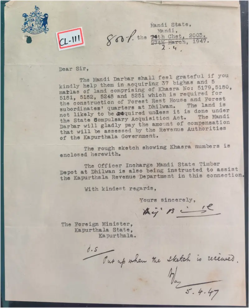 MANDI STATE - 1947 - CREST LETTER - (cl - 111) - 1