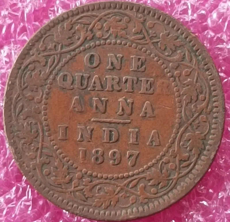  Victoria Queen  / Empress -   One Quarter Anna (1/4 Anna) Coin ( 1862 - 1901 ) British India - 10