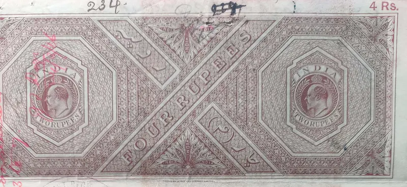 BRITISH INDIA - KING EDWARD VII ( KE VII ) - 4 Rupees - Stamp Paper , Revenue , Fiscal , Court Fee - 1