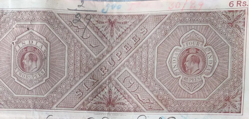 BRITISH INDIA - KING EDWARD VII ( KE VII ) - 6 Rupees - Stamp Paper , Revenue , Fiscal , Court Fee - 1