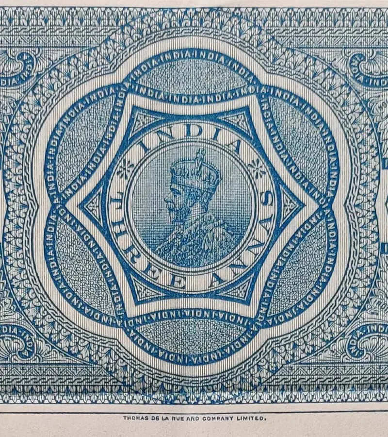 BRITISH INDIA - KING GEORGE V ( KG V) - 3 Annas Watermark type 1 - Stamp Paper , Revenue , Fiscal , Court Fee - 1