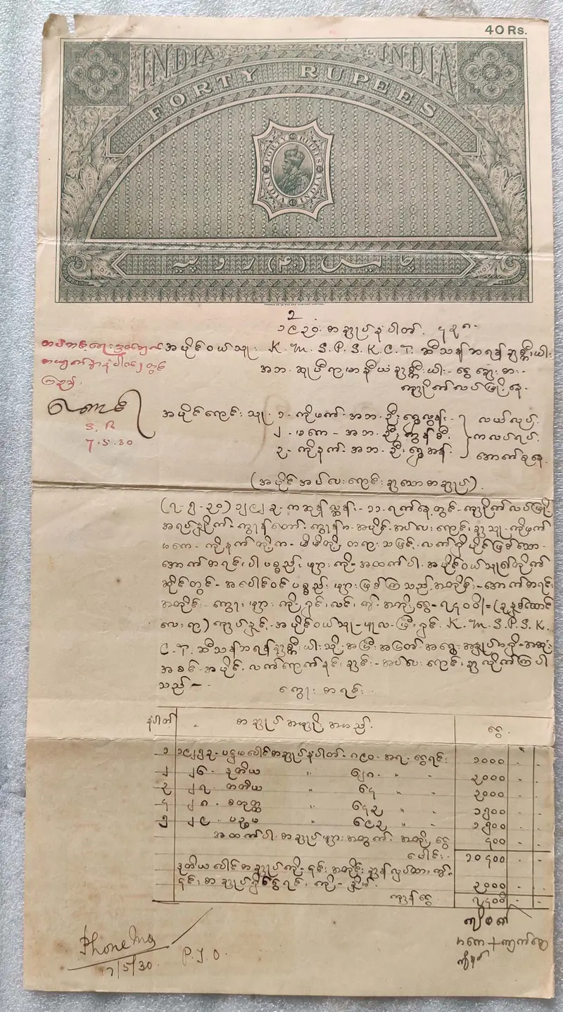 BRITISH INDIA - KING GEORGE V ( KG V) - 40 Rupees  - Stamp Paper , Bond Paper , Revenue , Fiscal , NON JUDICIAL - 1