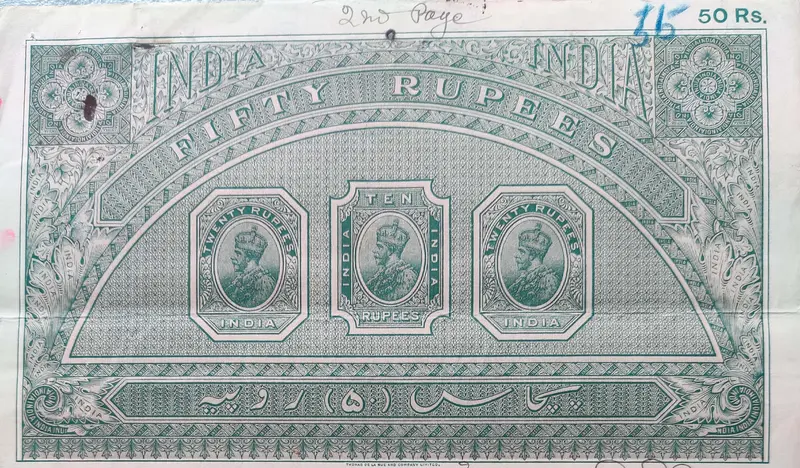 BRITISH INDIA - KING GEORGE V ( KG V) - 50 Rupees  - Stamp Paper , Bond Paper , Revenue , Fiscal , NON JUDICIAL - 1