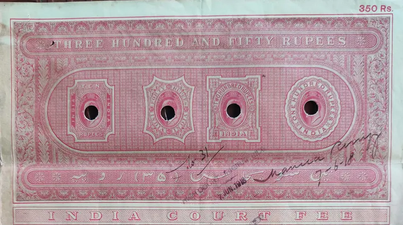 BRITISH INDIA - KING EDWARD VII ( KE VII ) - 350 Rupees ( HIGH VALUE ) - Stamp Paper , Bond Paper , Revenue , Fiscal , COURT FEE - 1