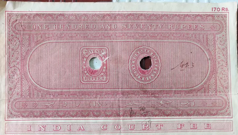 BRITISH INDIA - KING GEORGE V ( KG V ) - 170 Rupees ( HIGH VALUE ) - Stamp Paper , Bond Paper , Revenue , Fiscal , COURT FEE - 1