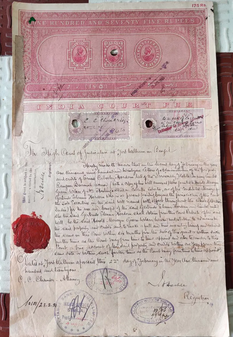 BRITISH INDIA - KING GEORGE V ( KG V ) - 175 Rupees ( HIGH VALUE ) - Stamp Paper , Bond Paper , Revenue , Fiscal , COURT FEE - 1