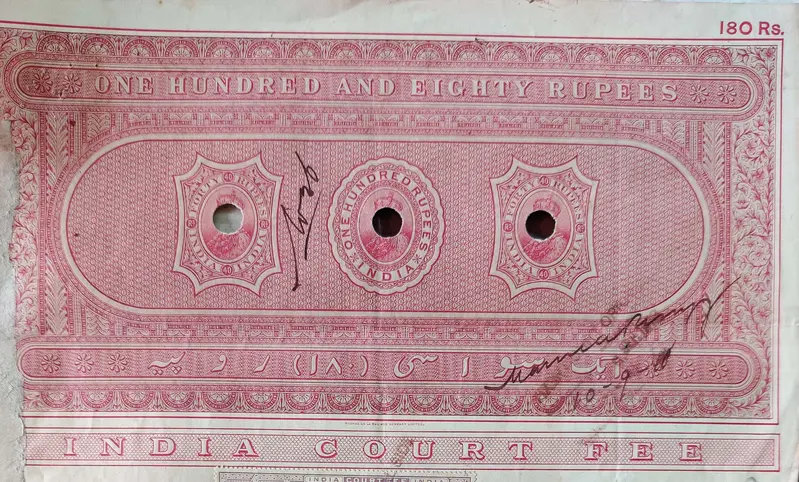 BRITISH INDIA - KING GEORGE V ( KG V ) - 180 Rupees ( HIGH VALUE ) - Stamp Paper , Bond Paper , Revenue , Fiscal , COURT FEE - 1