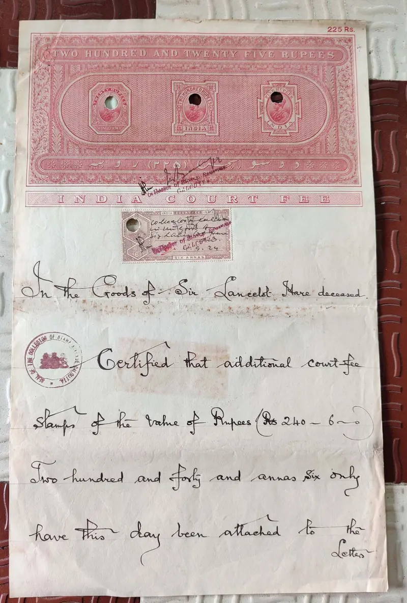 BRITISH INDIA - KING GEORGE V ( KG V ) - 225 Rupees ( HIGH VALUE ) - Stamp Paper , Bond Paper , Revenue , Fiscal , COURT FEE - 1