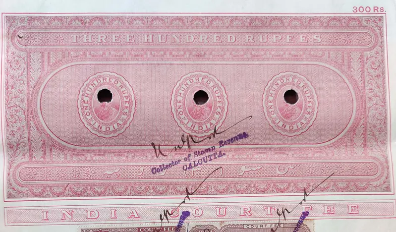 BRITISH INDIA - KING GEORGE V ( KG V ) - 300 Rupees ( HIGH VALUE ) - Stamp Paper , Bond Paper , Revenue , Fiscal , COURT FEE - 1