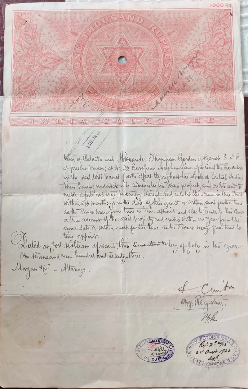 BRITISH INDIA - KING GEORGE V ( KG V ) - 1000 Rupees ( HIGH VALUE ) - Stamp Paper , Bond Paper , Revenue , Fiscal , COURT FEE - 1