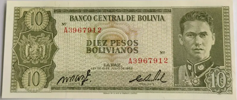 BOLIVIA - 10 PESOS - UNC & MINT CONDITION (1962) - 1