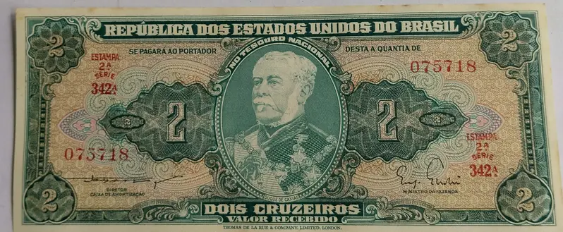 BRAZIL - 2  CRUZEIROS - UNC & MINT CONDITION (1954) - 1