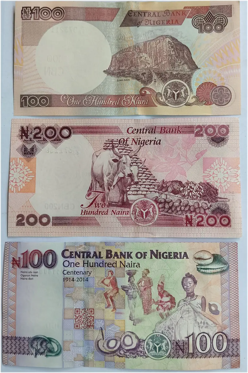NIGERIA - 100 , 100 & 200 NAIRAS - 3 x DIFFERENT NOTES SET - UNC & MINT CONDITION - 1