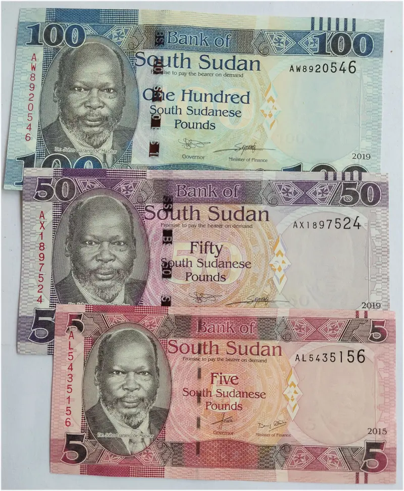 SOUTH SUDAN - 5 , 50 & 100 POUNDS - 3 x DIFFERENT NOTES SET - 1
