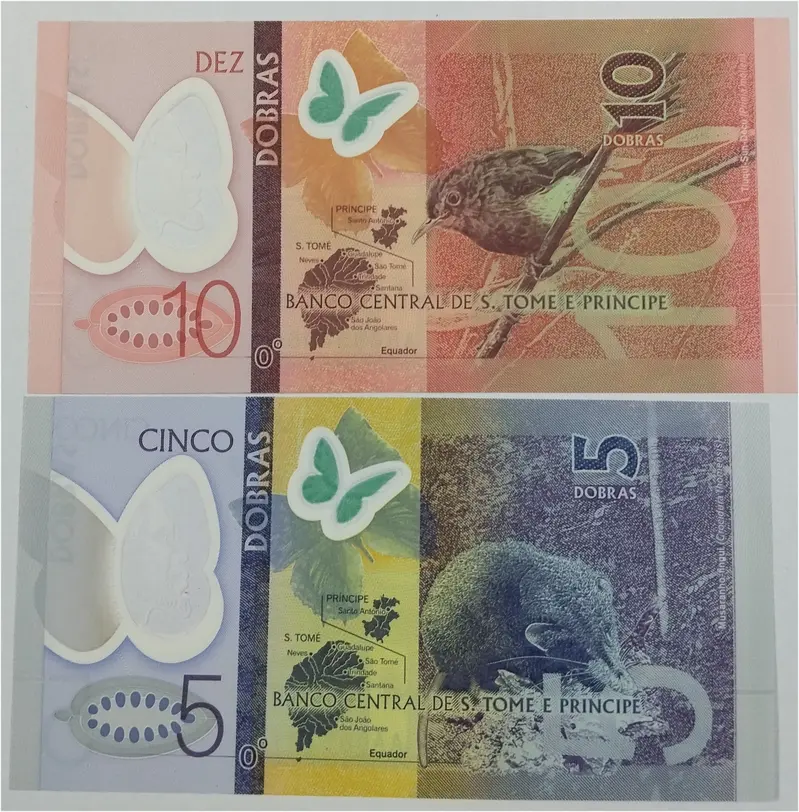 SAO TOME AND PRINCIPE -  5 & 10 DOBRAS - POLYMER NOTE - UNC & MINT CONDITION (2016) - 1