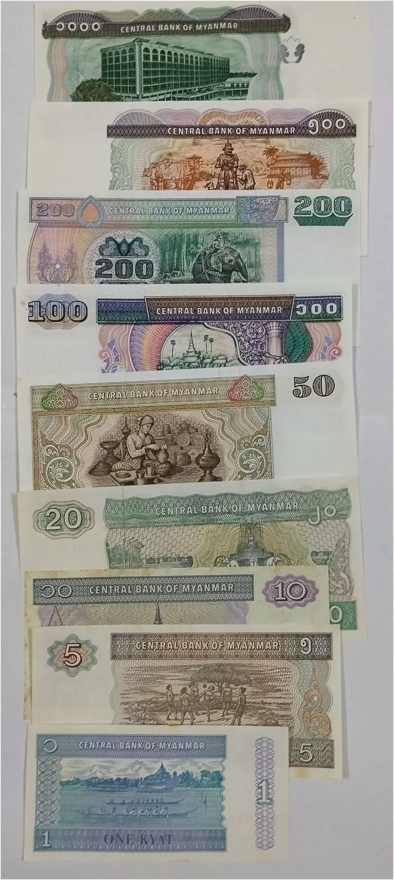MYANMAR - 9 x DIFFERENT NOTES SET - UNC & MINT CONDITION - 1