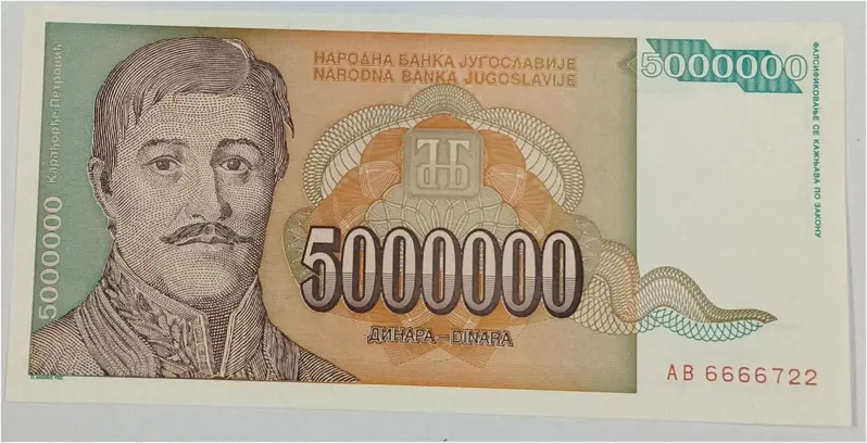 YUGOSLAVIA - 5 MILLION DINAR - UNC & MINT CONDITION (1993) - 1