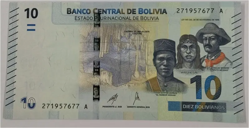 BOLIVIA - 10 BOLIVIANOS BILL - GEM UNC MINT CONDITION (2018 - 2019) - 1
